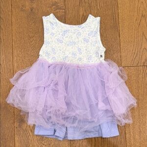 Girls Lavender Tulle Tiered Dress - Floral Bodice